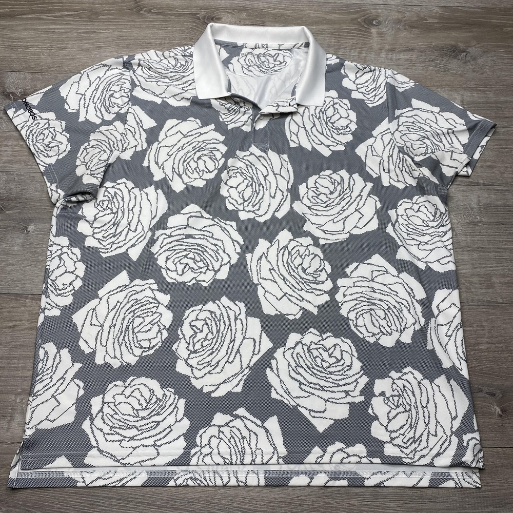 Bonobos Golf Polo Shirt Mens 2XL Gray White Floral Short Sleeve Stretch